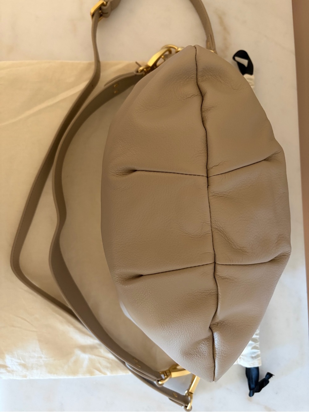 Quince Italian Leather Convertible Crescent Shoulder Bag in Taupe - Picture 6 of 12